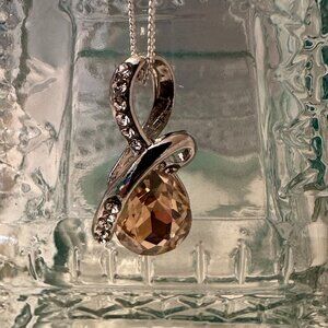 Citrine Austrian Crystal Water Drop Pendant Necklace On Italian Silver Chain